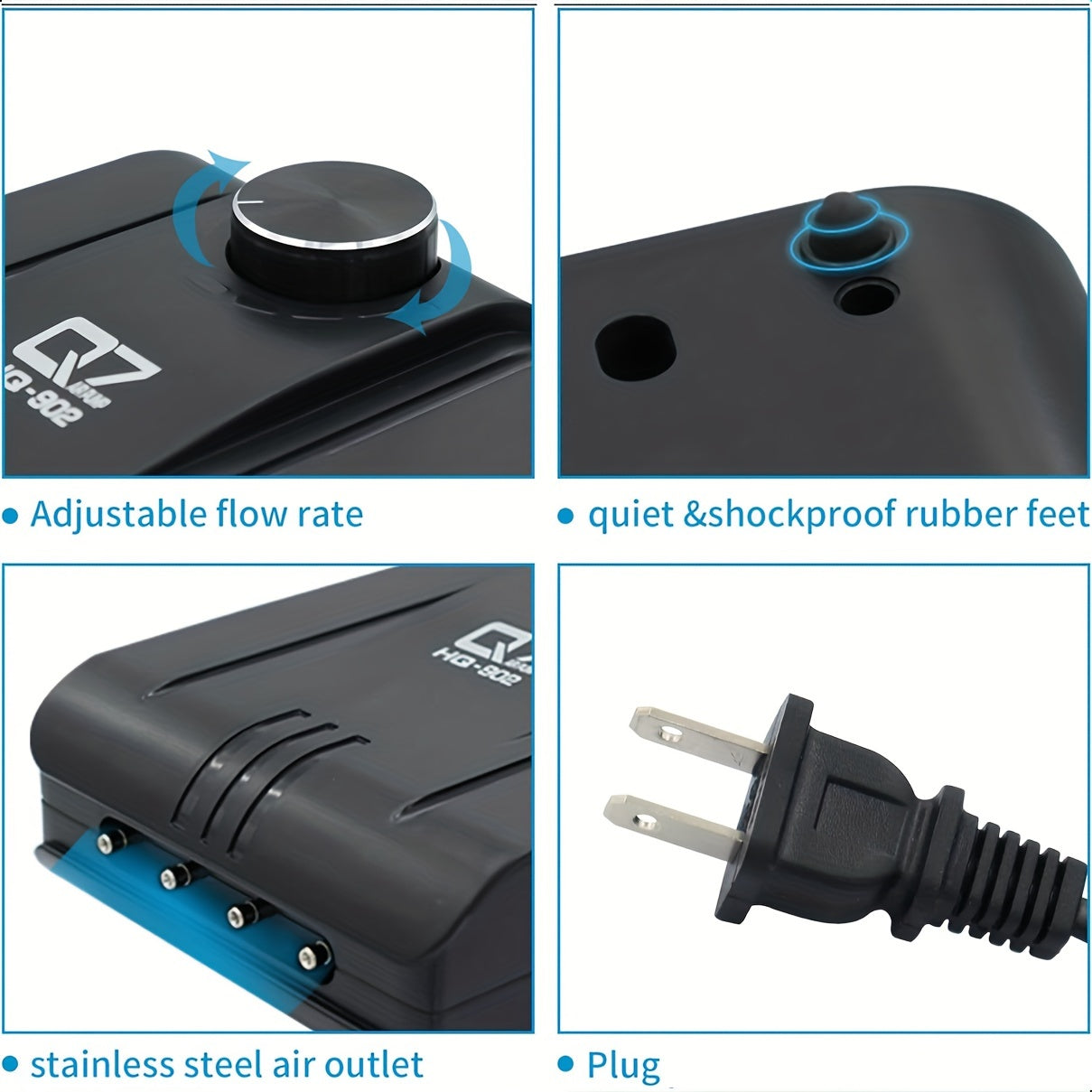 Quiet Fish Tank Air Pump 4 Outlets for Up to 400 Gallon Aquariums No Battery Needed