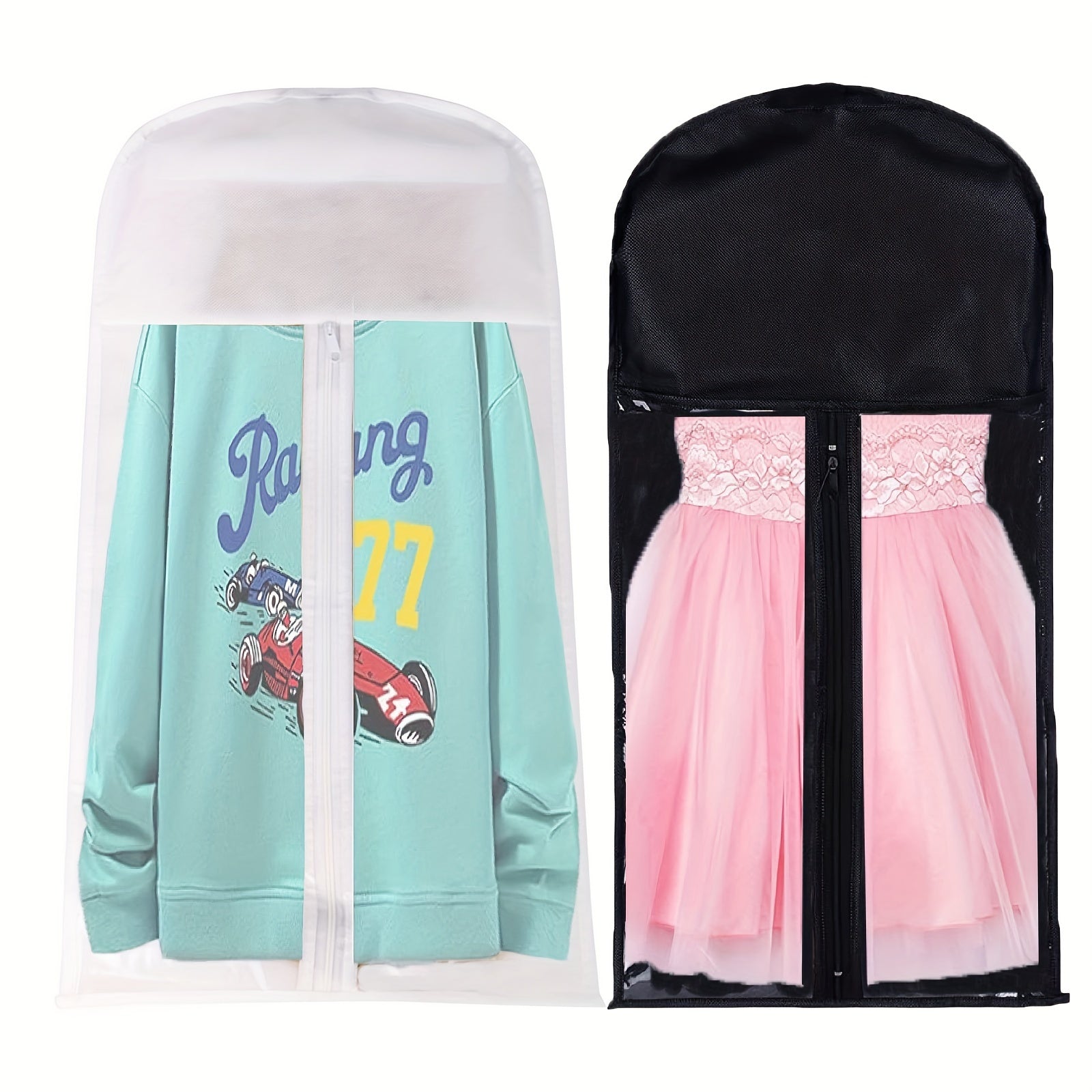 Set of 2 Kids Clothing Storage Bags Non-Woven Zipper Organizer for Wardrobe