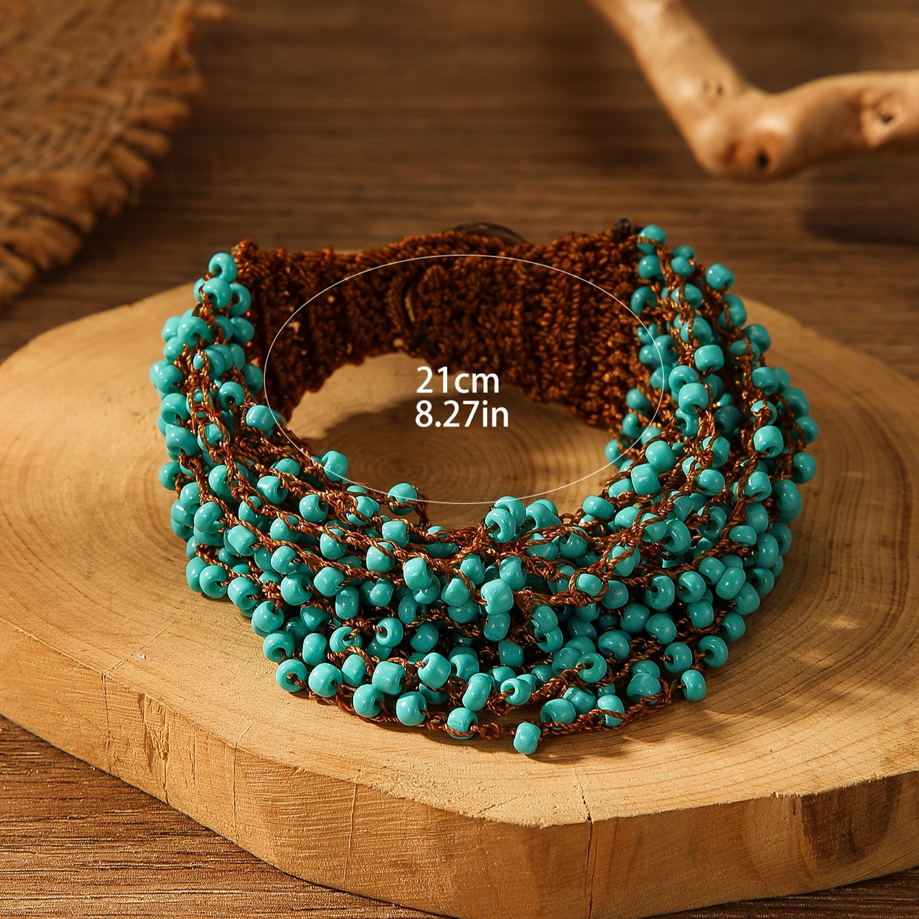 Green Crochet Boho Style Beaded Bracelet for Women Handmade Jewelry Gift