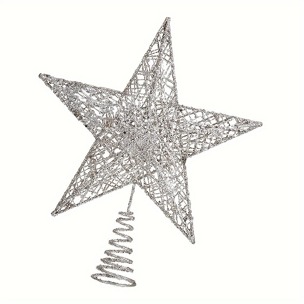 Handcrafted Iron Glitter Star Tree Topper for Christmas and Thanksgiving No-Battery Tabletop or Tree Display Pack of 1