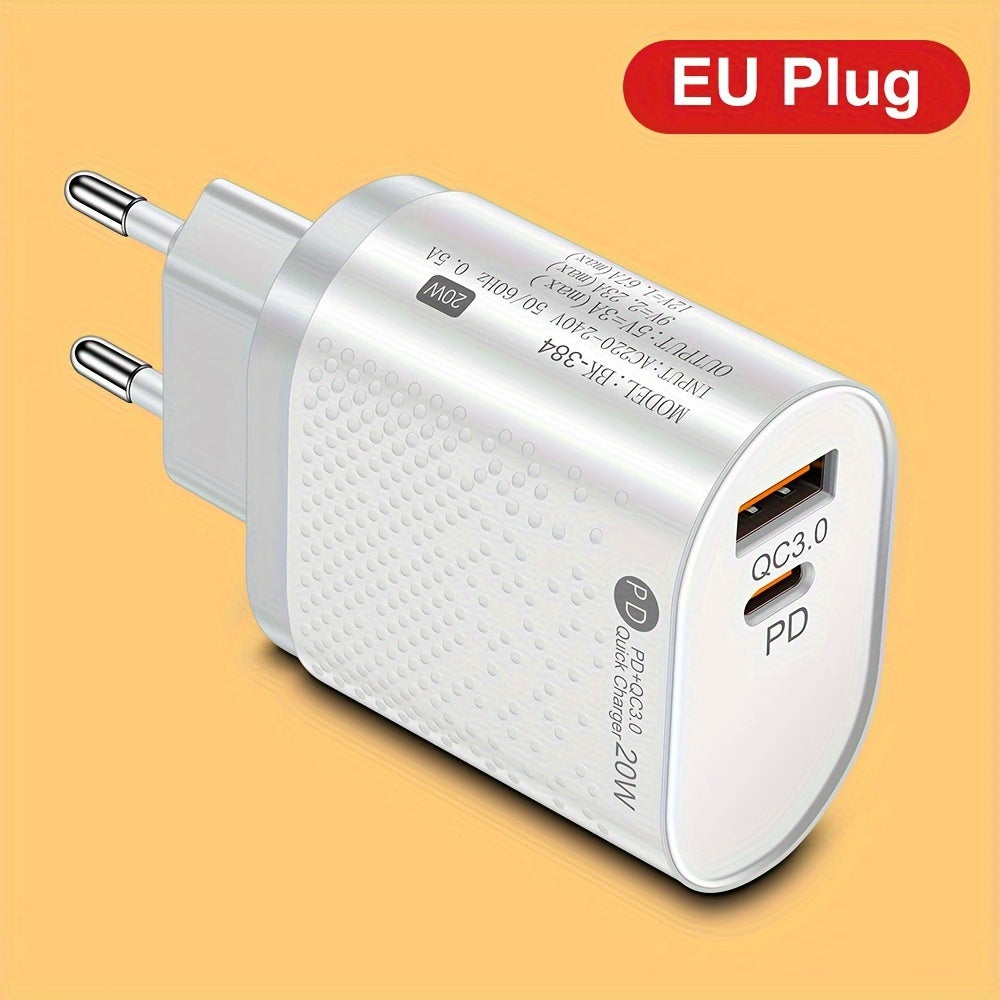 20W Dual Port USB C devor zaryadlagichi tez zaryadlash uchun iPhone va Android telefonlari uchun