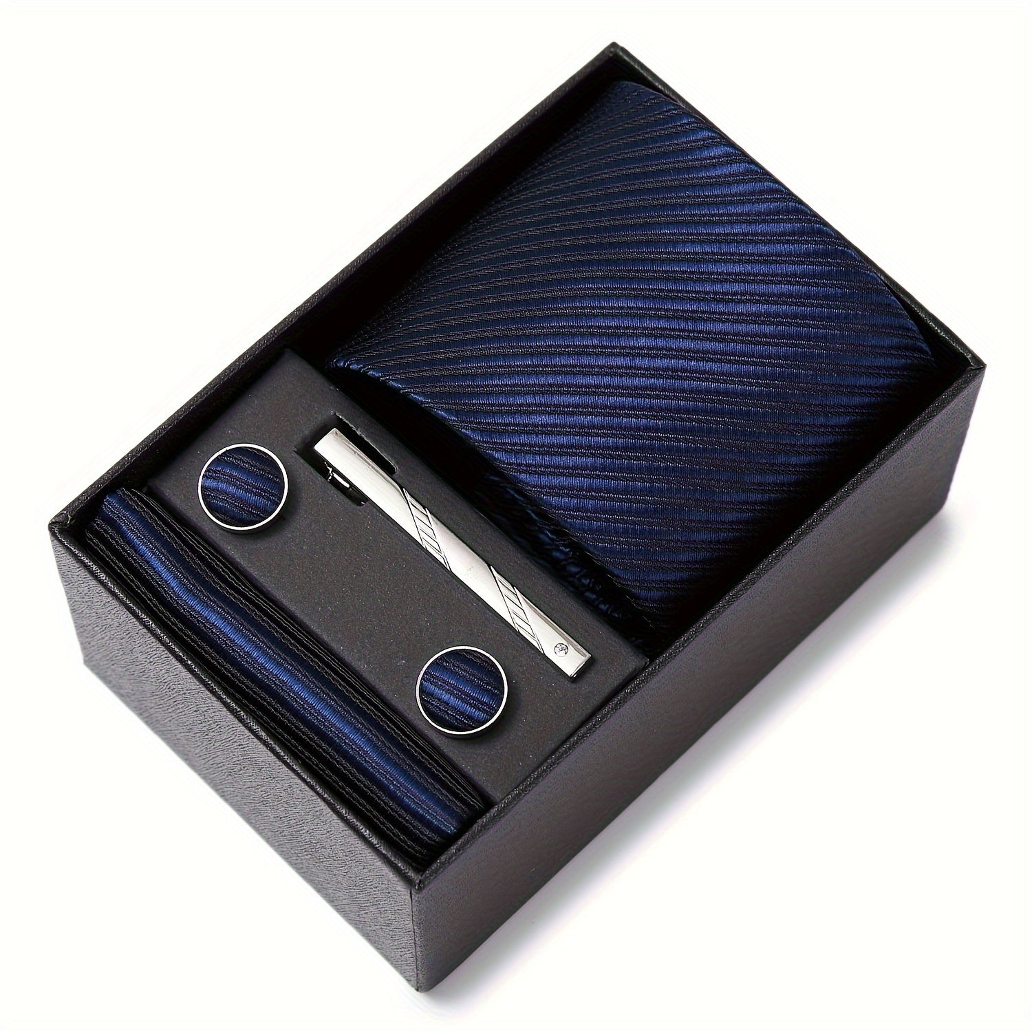 Men's Accessories Set Tie Pocket Square Cufflinks Necktie Gift Box for Celebration
