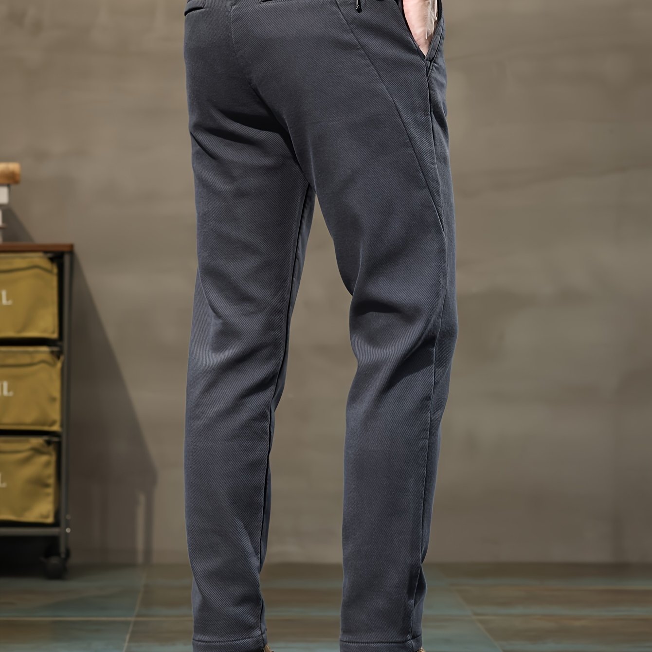 Men's Slim Fit Casual Pants Cotton Blend Zipper All-Season