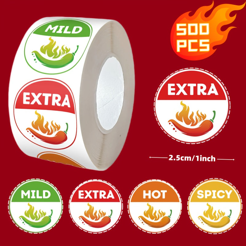 Pack of 500 Red Chili Food Warning Stickers with 4 Levels Spicy Food Labels