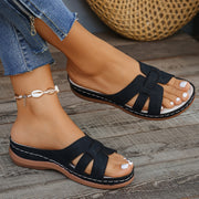 Pink Wedge Sandals for Women Sizes 6-10 with Round Toe Faux Leather Strappy Summer Casual