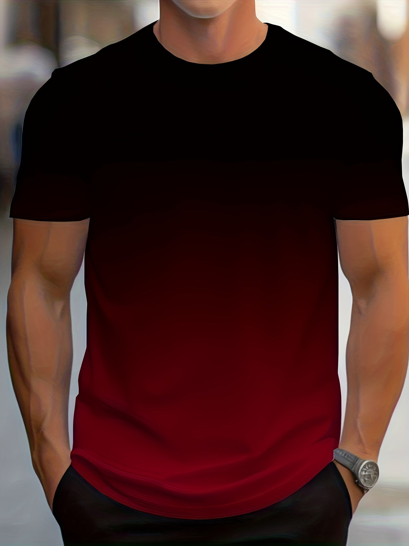 Мужская футболка большого размера с градиентным цветом, повседневная, с коротким рукавом, из полиэстера, весна-лето-осень