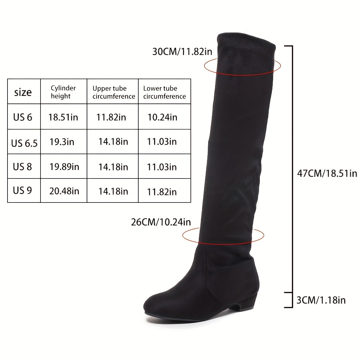 Women's Knee-High Boots Pull-On Low Block Heel Leather or Fabric Upper