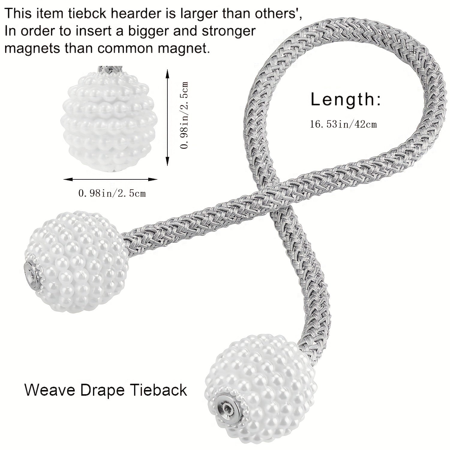Juego de 2 sujetapuertas magnéticos para cortinas de 42cm, sujetadores decorativos de cuerda para cortinas