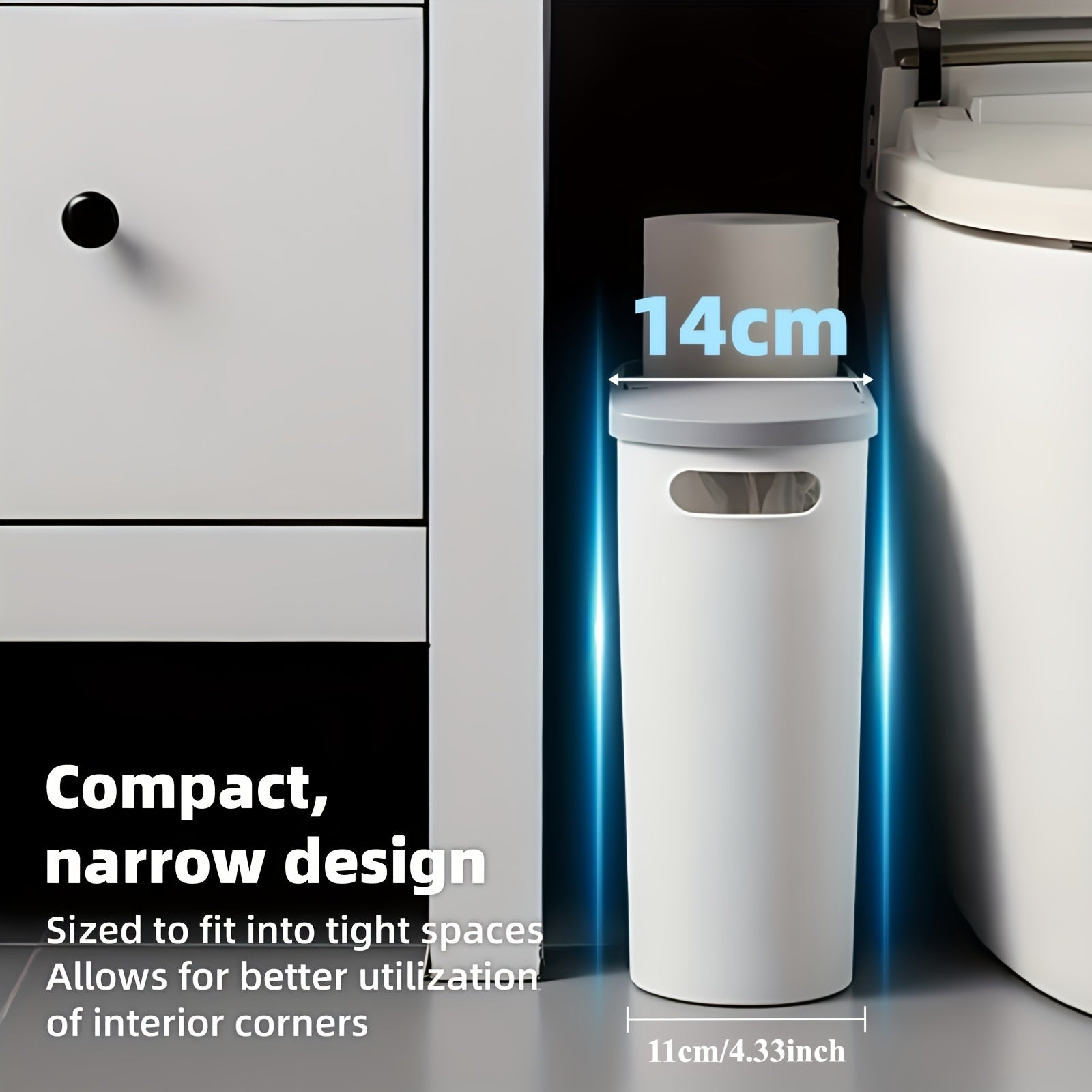 Plastic Rectangle Trash Can with Handle for Small Spaces Bathroom Laundry Office