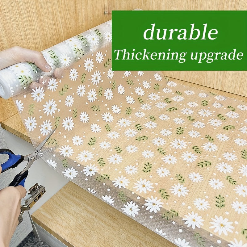 Daisy Pattern Waterproof Oil Stain Resistant Shelf Liner for Kitchen Cabinets Drawers