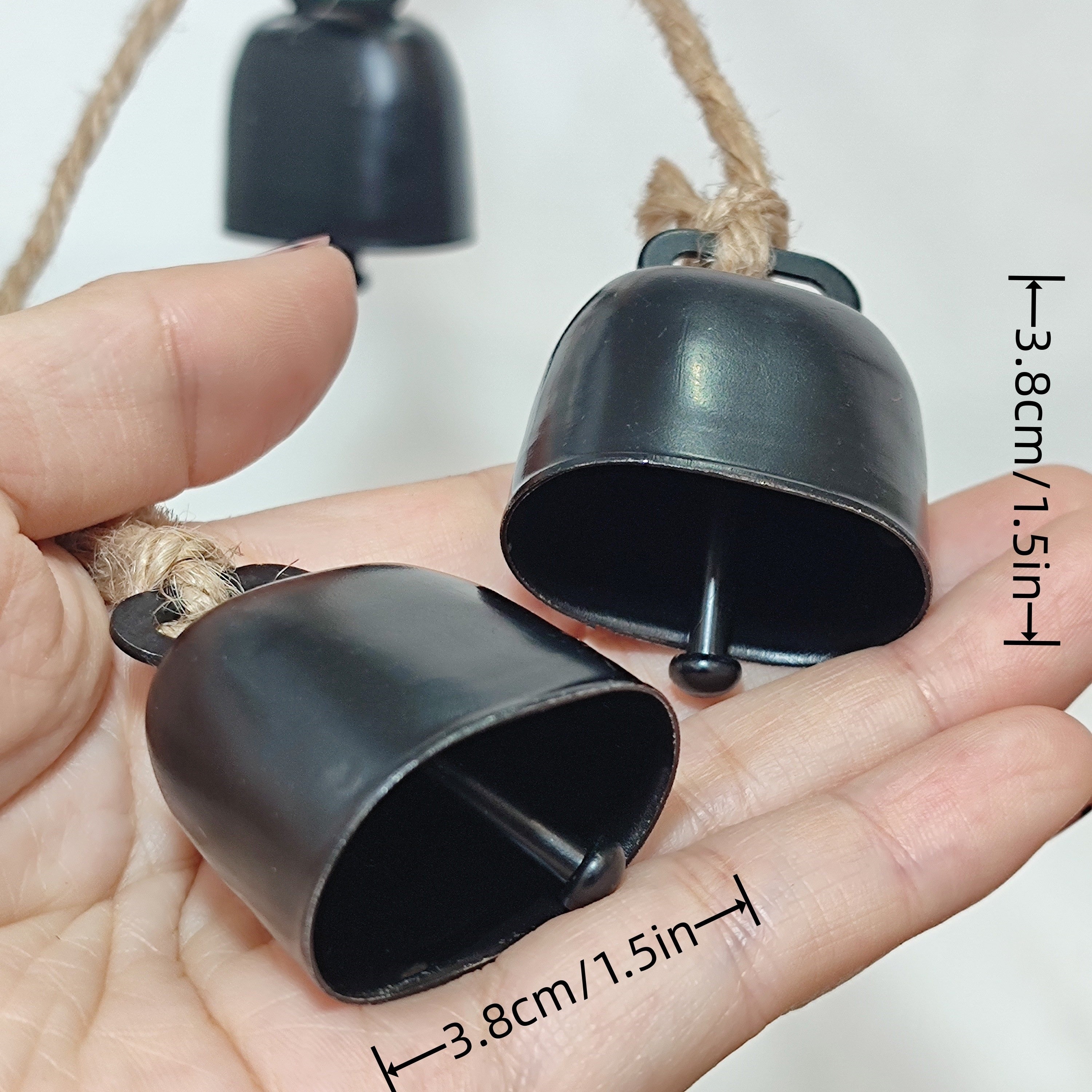 Set of 6 Cast Iron Cowbells with Rope for Decorations and Pet Accessories