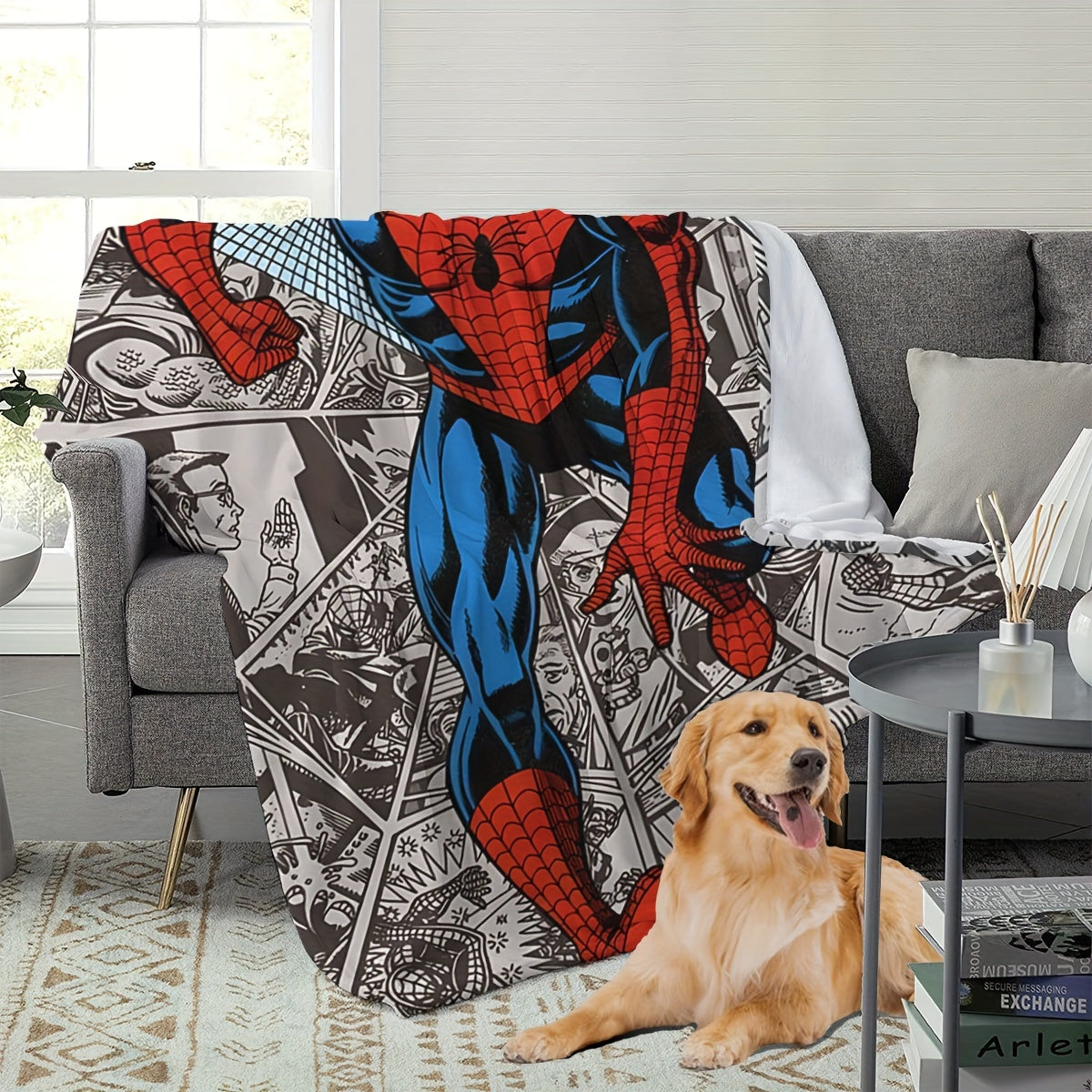 Multifunctional Plush Blanket with Spider-Man City Chase Comic Pattern for Kids and Adults