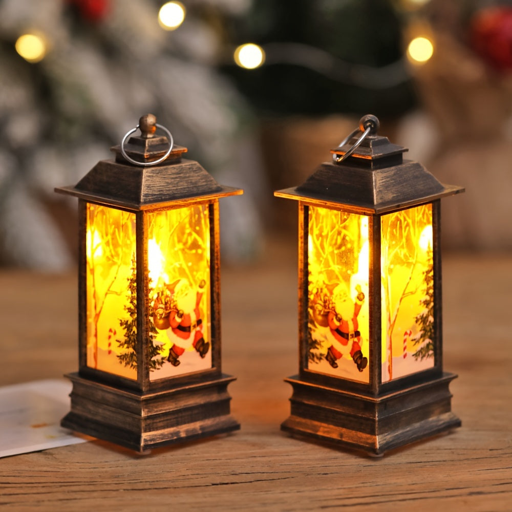 Christmas Lantern with Santa Elk and Snowman Patterns for Tabletop Decor