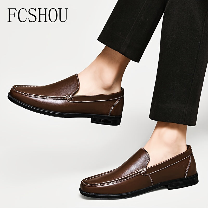 Men's Slip On Loafer Shoes with Rubber Sole Non Slip Casual Solid Leather
