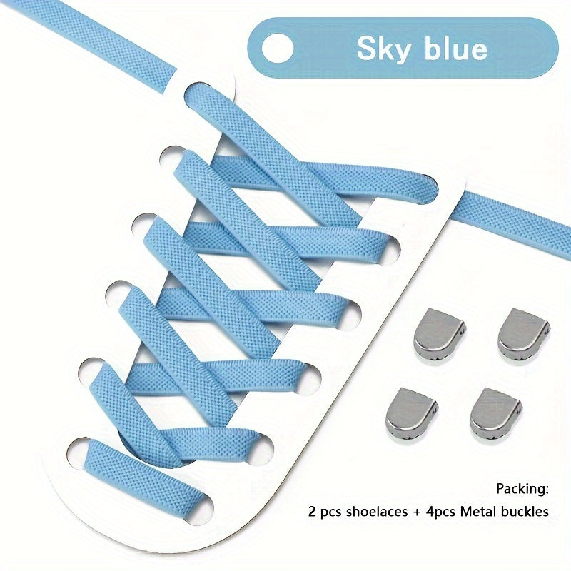 Unisex Elastic No-Tie Shoelaces Durable Rubber Blue White for Sneakers