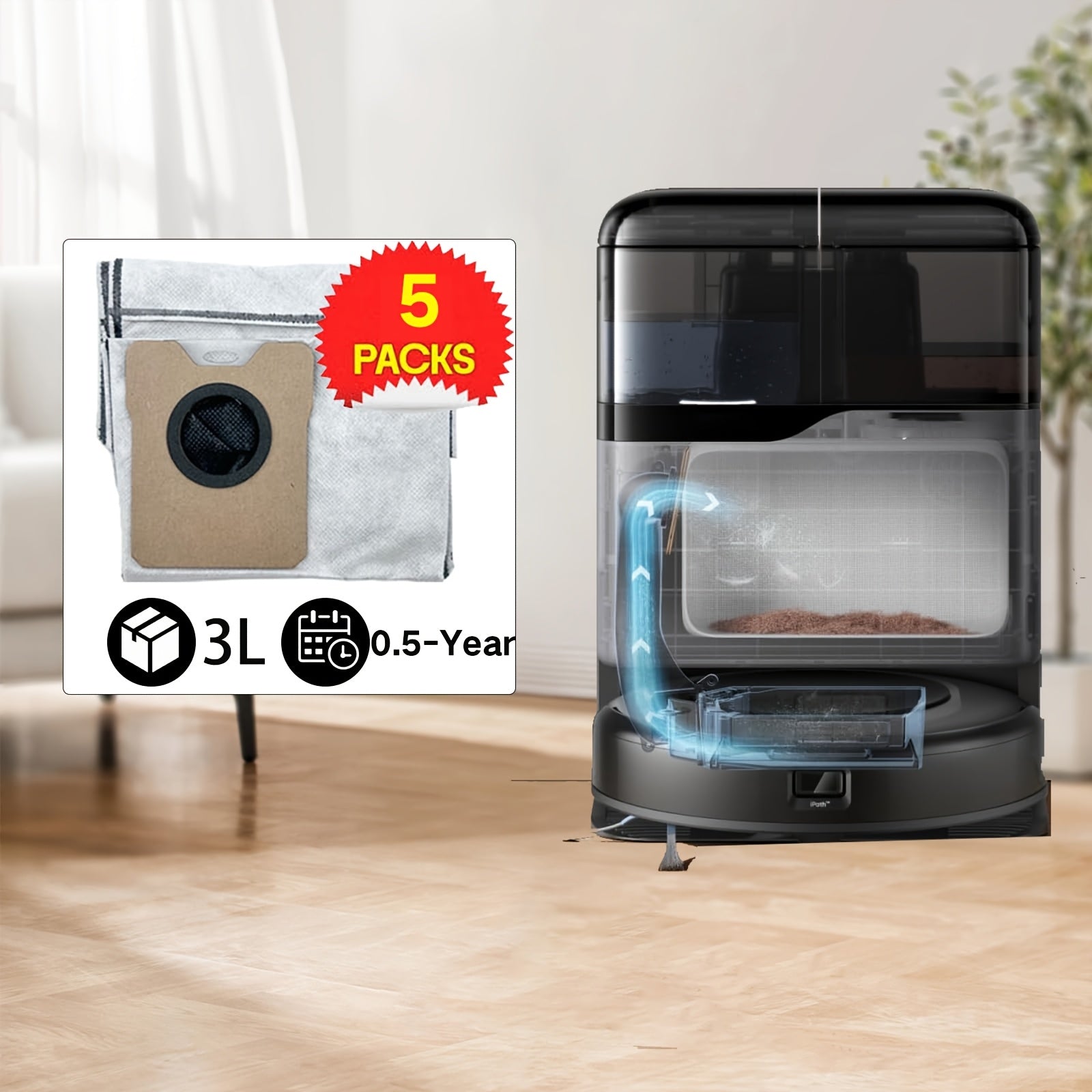 5 dona katta sig'imli changyutgichlar uchun Eufy C20 Omni Robot Vacuum 3L 4-qavatli no-to‘qima mato