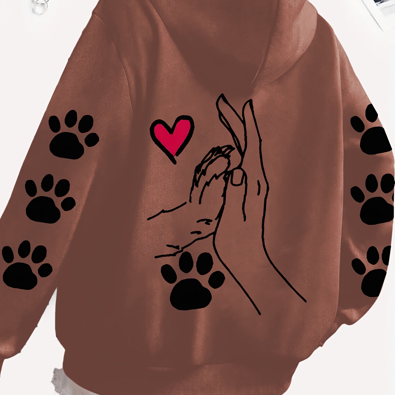 Women's Oversized Polyester Hoodie with Dog Paw Heart Graphic All-Season