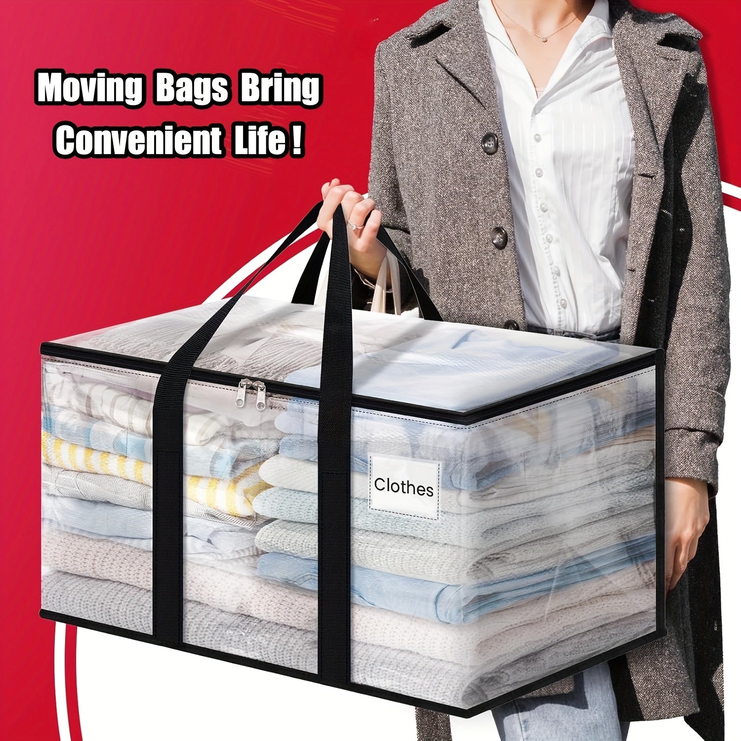 1-dona Og'ir Duty Shaffof Saqlash Sumkasi Mustahkam Zipperlar va Qo'llar bilan - Suv o'tkazmaydigan, Qaytargich Harakat Sumkasi O'rash va Tashkil etish uchun, Yostiq ostida saqlash uchun Qisqa Dizayn