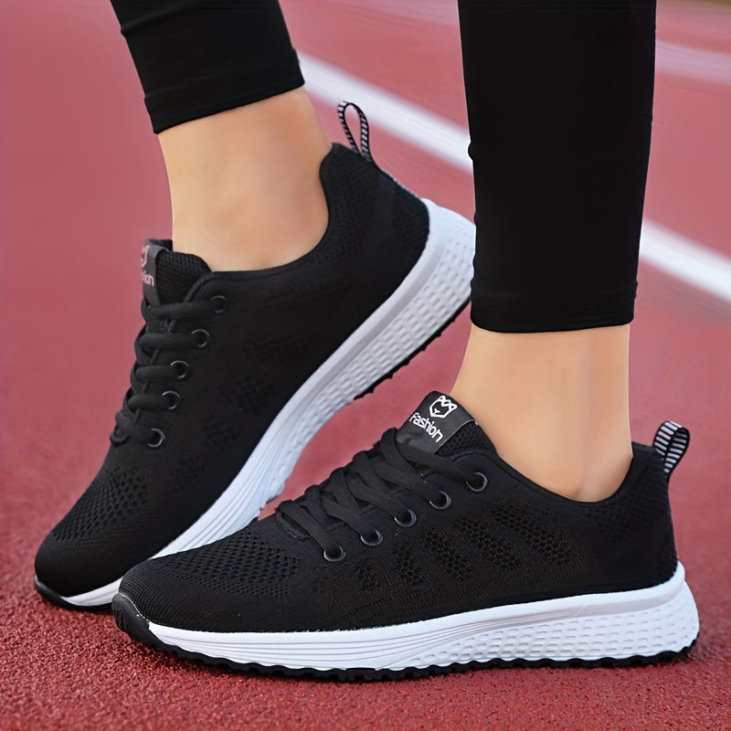 Zapatillas de plataforma transpirables para mujer, negras con rayas rosas, zapatillas ligeras para correr