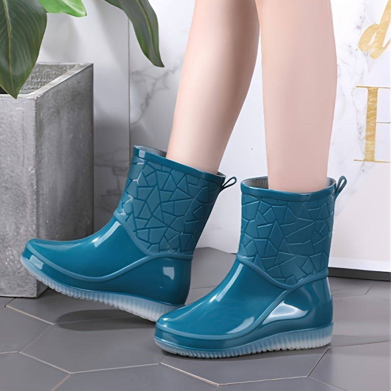 Women's Rain Boots PVC Waterproof Slip-On Ankle Flat Heel Casual Solid Color