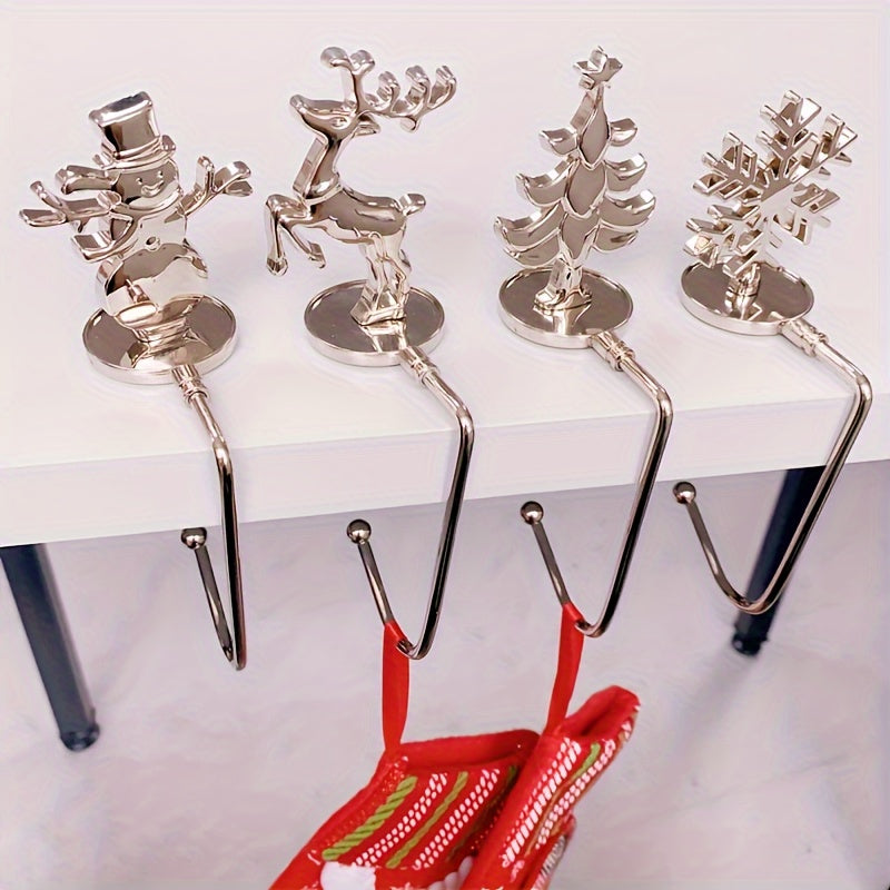 Christmas Socks Hooks Metal Fireplace Ornament Set 1 4 6 Pack Holiday Decor