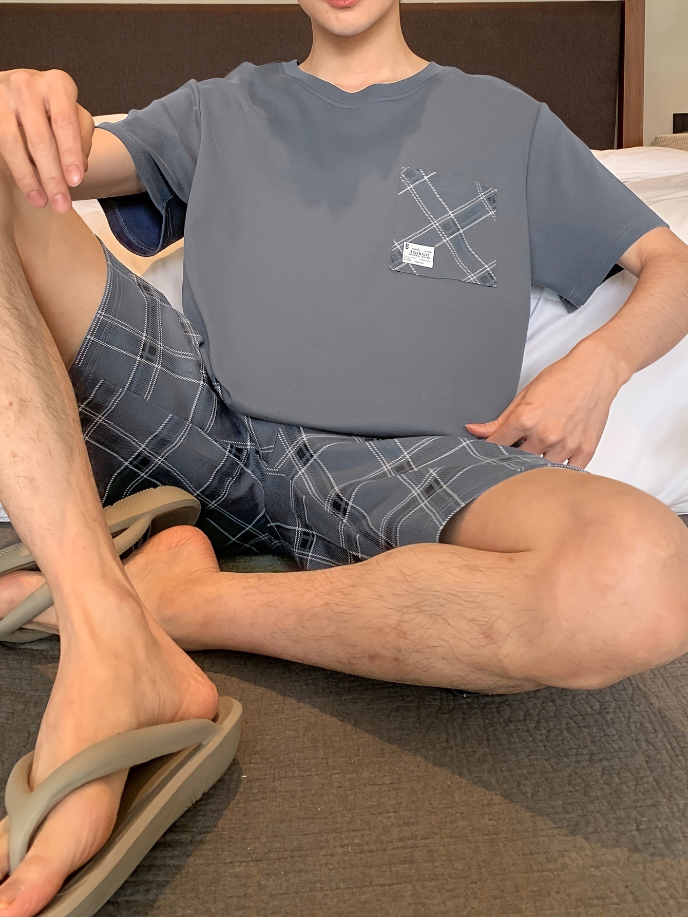 Men's Cotton Plaid Short Sleeve Pajama Set for Summer Lounge