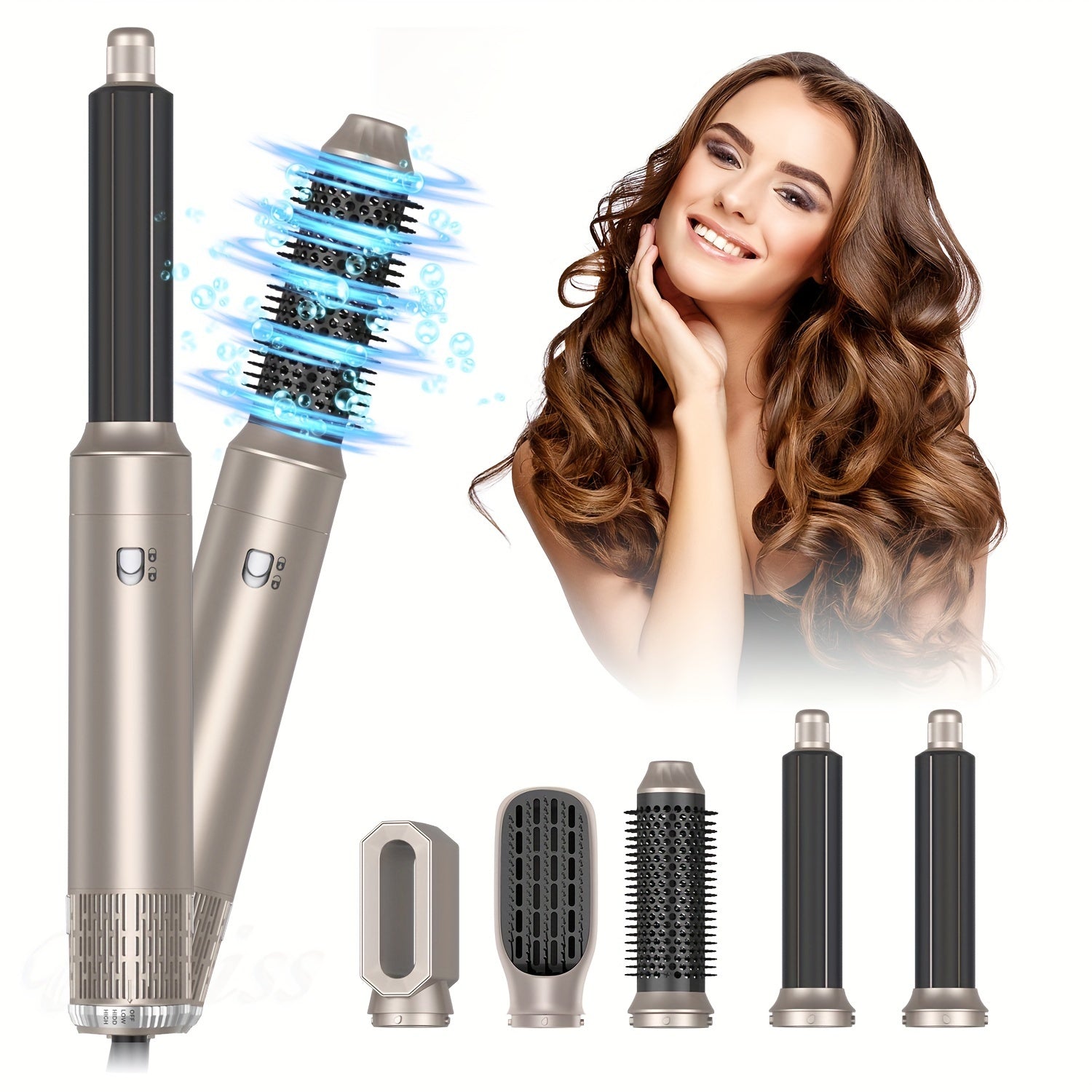 5 in 1 Hair Styling Tool Blow Dryer Brush 900W with Detachable Curling Iron and Negative Ion Technology