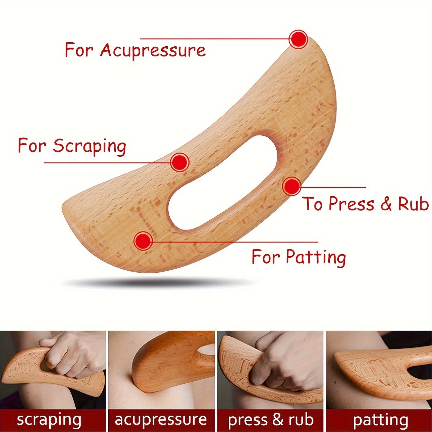 Wooden Handheld Massage Tool for Deep Tissue Muscle Relief Back Shoulder Knee