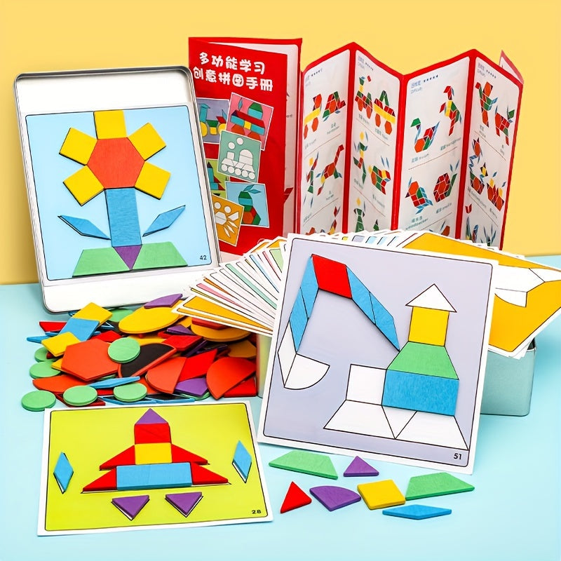 Wooden Magnetic Tangram Puzzle Game for Kids Educational Cognitive Toy for Early Learning