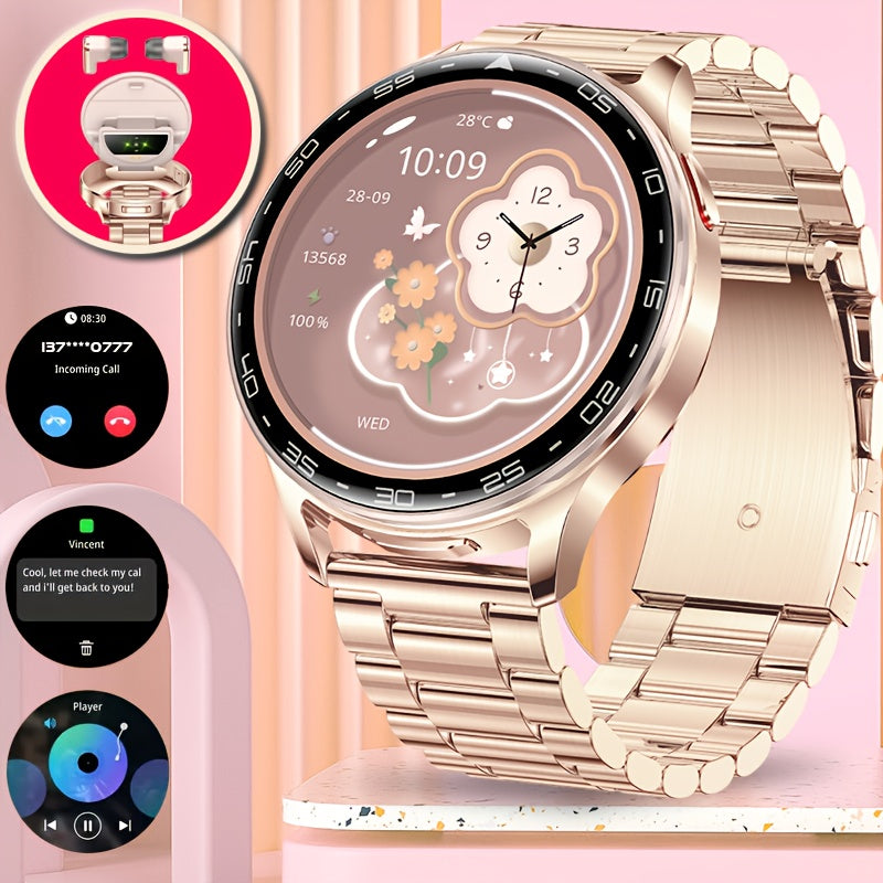 Women's Health Smartwatch with Built-in Wireless Headphones 3.5cm IPS Display Water Resistant Silicone Strap