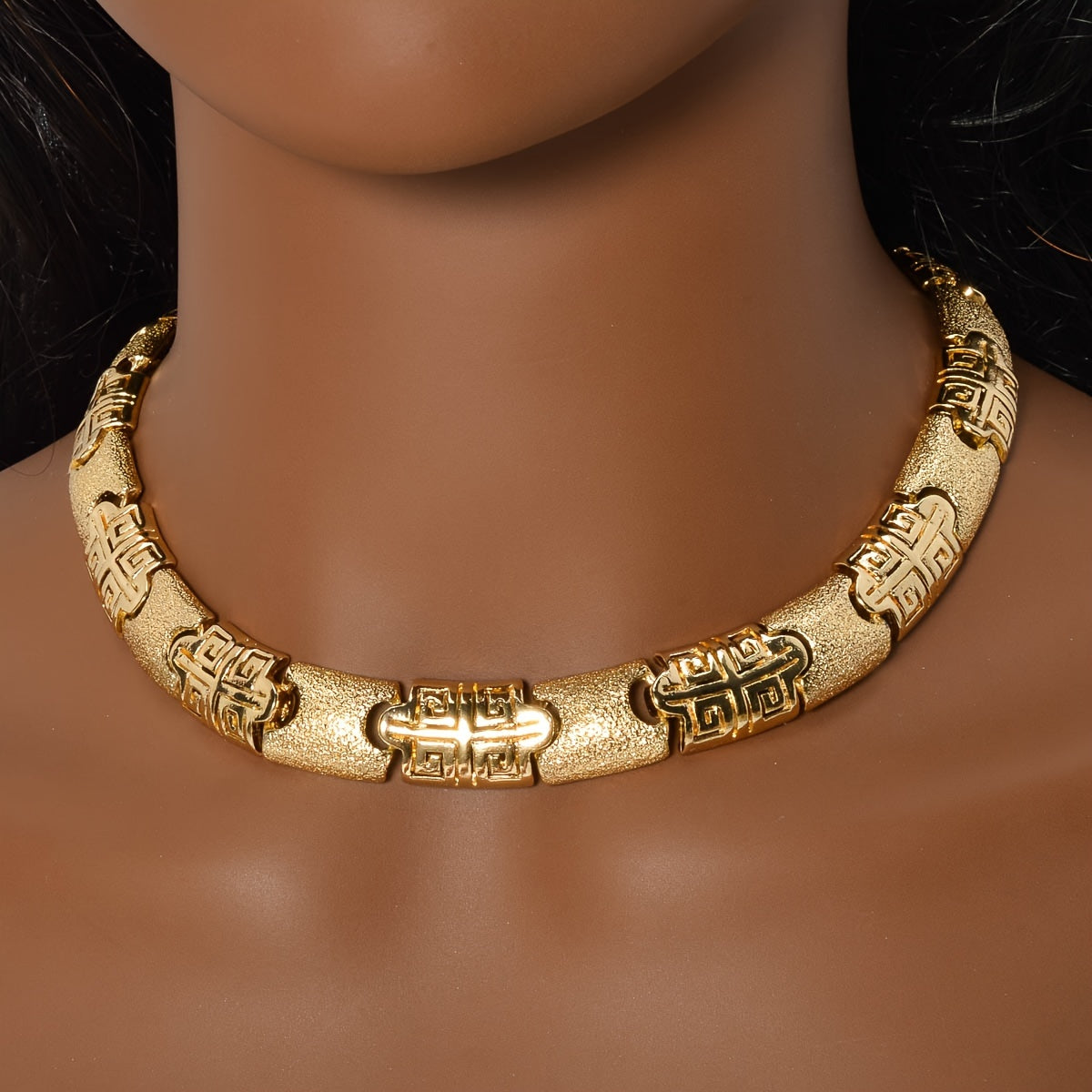 Women's Copper Jewelry Set with Necklace Bracelet Ring and Earrings Gold Textured Frosted Design