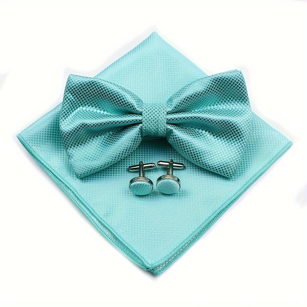 Set of 3 Wedding Accessories for Grooms and Groomsmen Bowtie Cufflinks and Pocket Towel