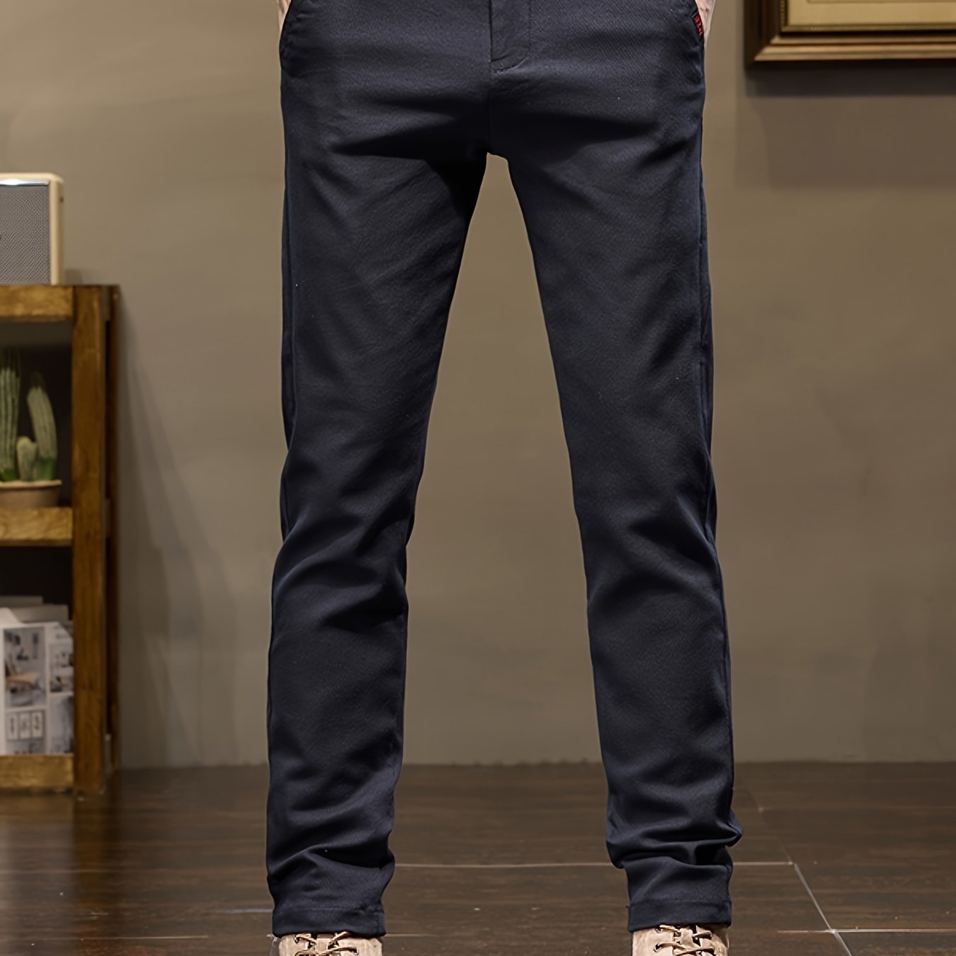 Men's Slim Fit Straight Leg Pants Cotton Blend Casual Business Fall Winter 9-Inch Inseam