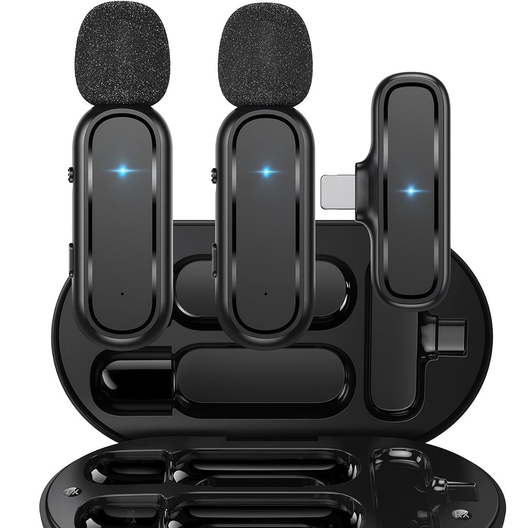Wireless Tie Microphones Set for Android iPhone iPad with Charging Case Noise Cancelling Clip-On for Vlogging Recording and Live Streaming