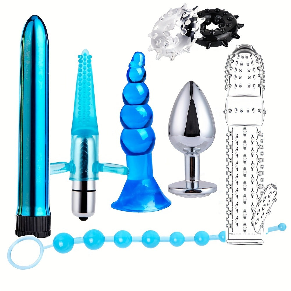 Adult Silicone Anal Plug and Ring Set With Vibrating Beads for Men Women