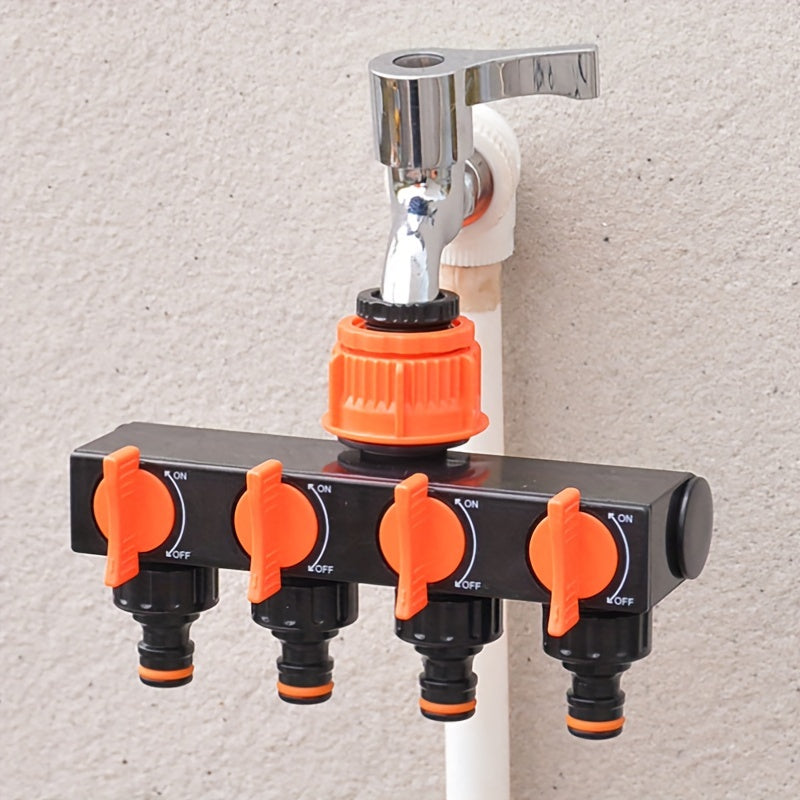 Four-Way Garden Hose Connector with Switch, Universal Thread, PVC Material
