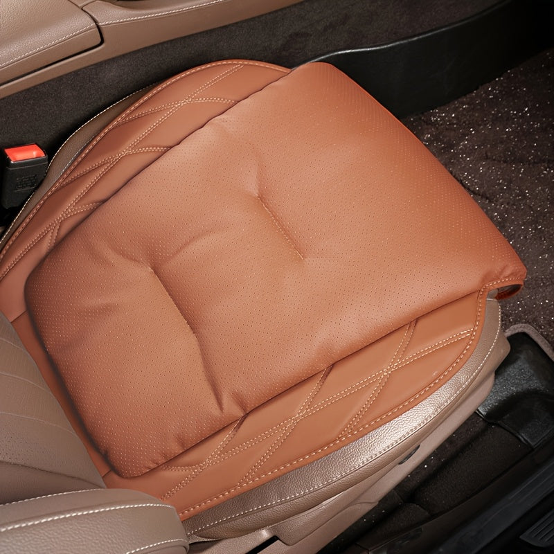 Luxury Nappa Leather Car Seat Cushion Black Breathable All-Season Front Seat Pad