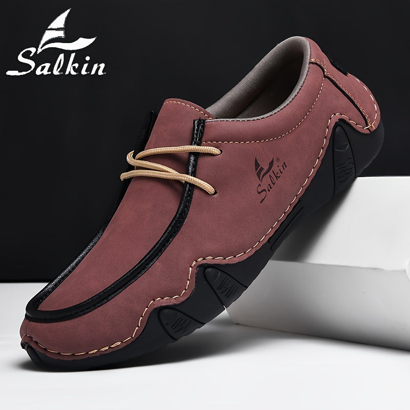 Men's Casual Loafers Leather Microfiber Low Top Comfortable Durable Lace-Up Shoes