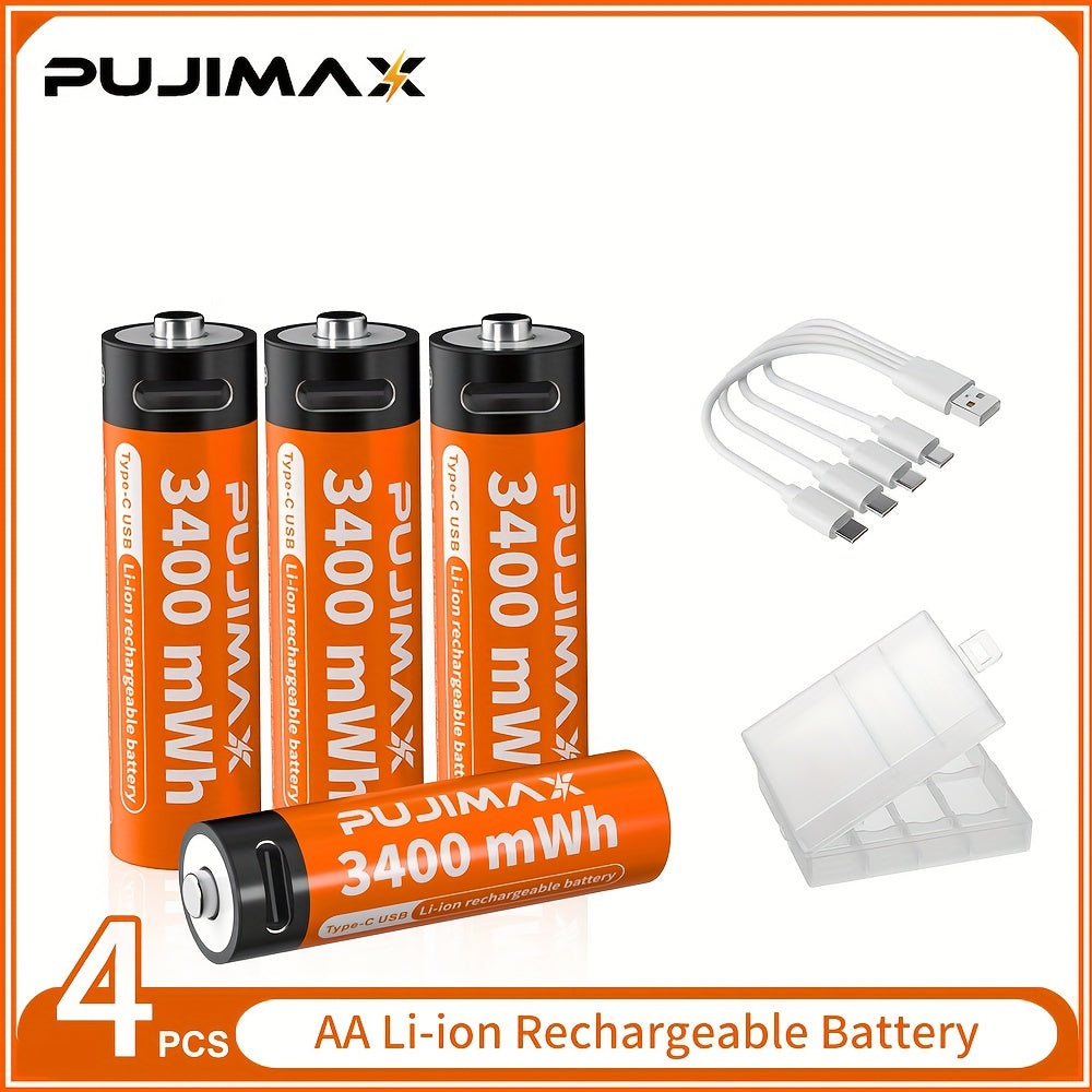 Rechargeable Lithium AA and AAA Batteries with Type-C Charging Port 3400mWh and 1100mWh