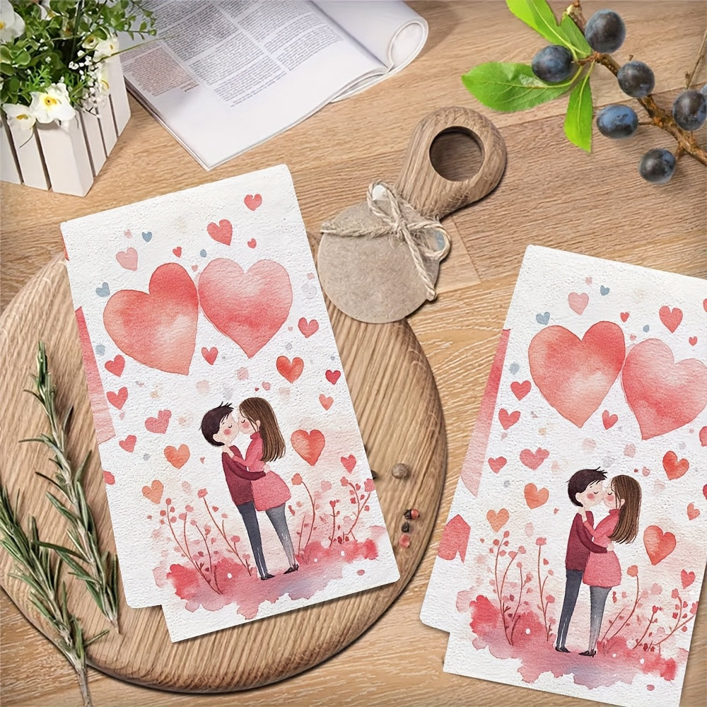 Juego de 2 toallas de cocina para San Valentín Abrazo romántico 40x60cm de alta absorción
