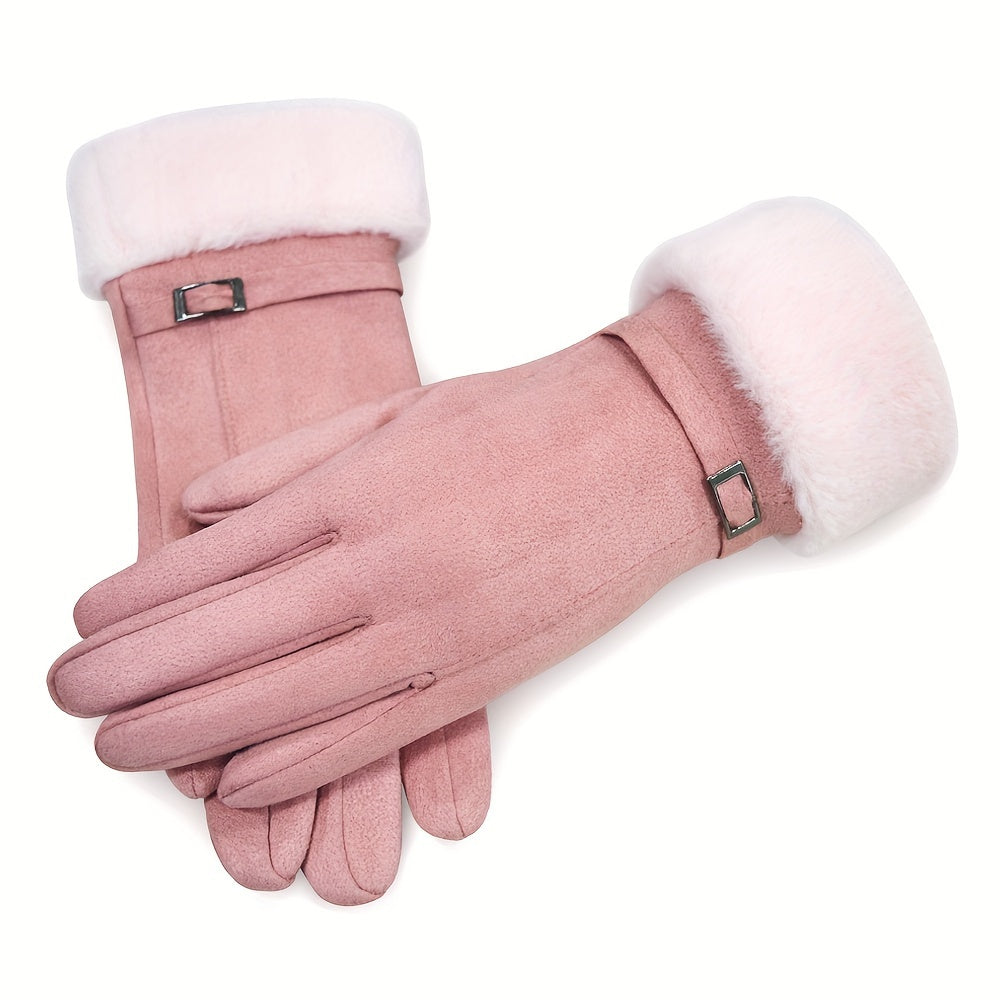 Women's Touchscreen Winter Gloves Suede with Plush Lining Elastic Fit Multiple Colors