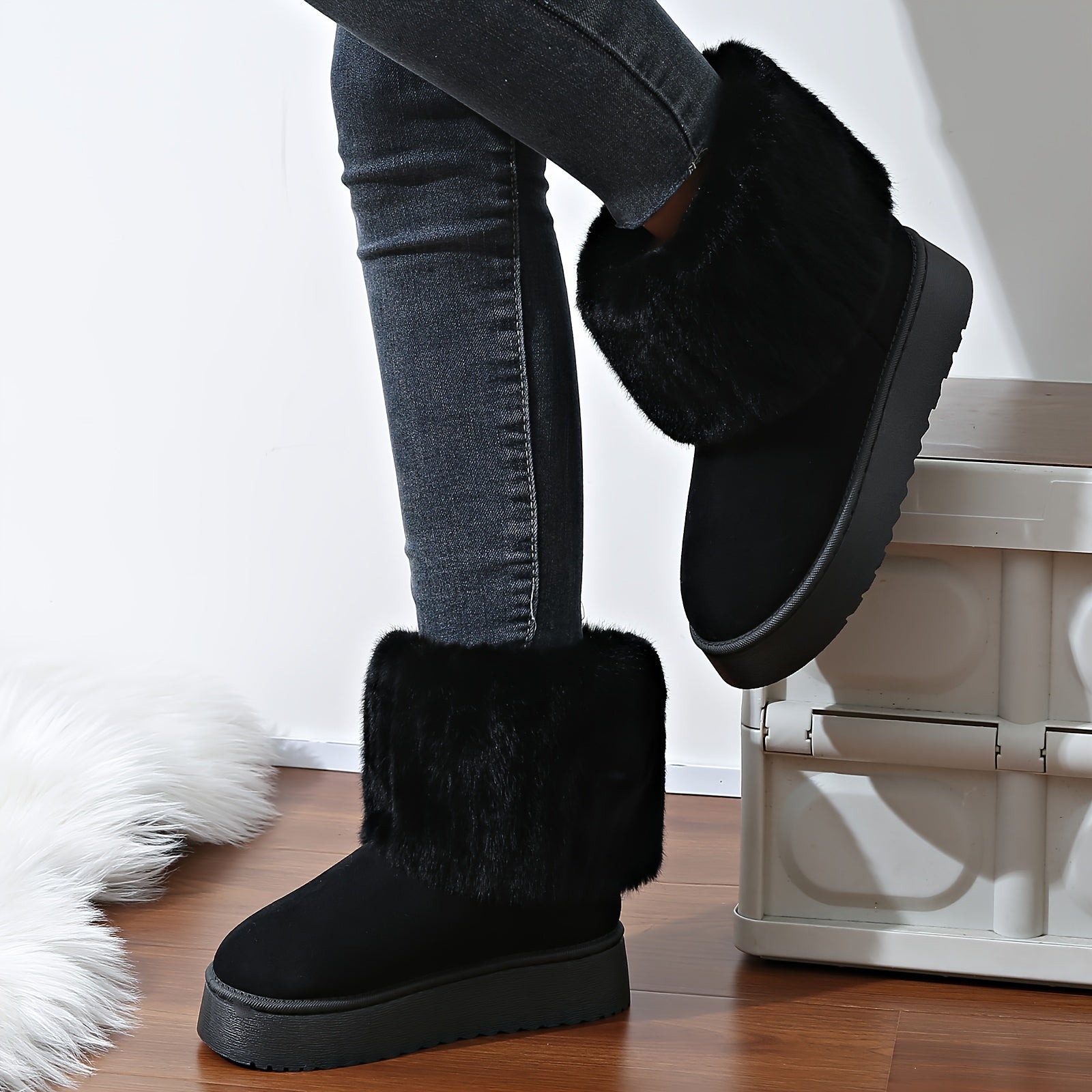 Women's Fluffy Winter Boots Platform Plush Lined Warm Snow Non-slip