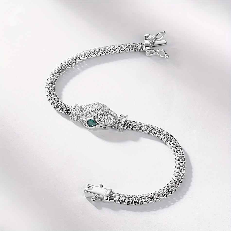 Sterling Silver Snake Bracelet Rhodium Plated with Synthetic Zirconia for Women