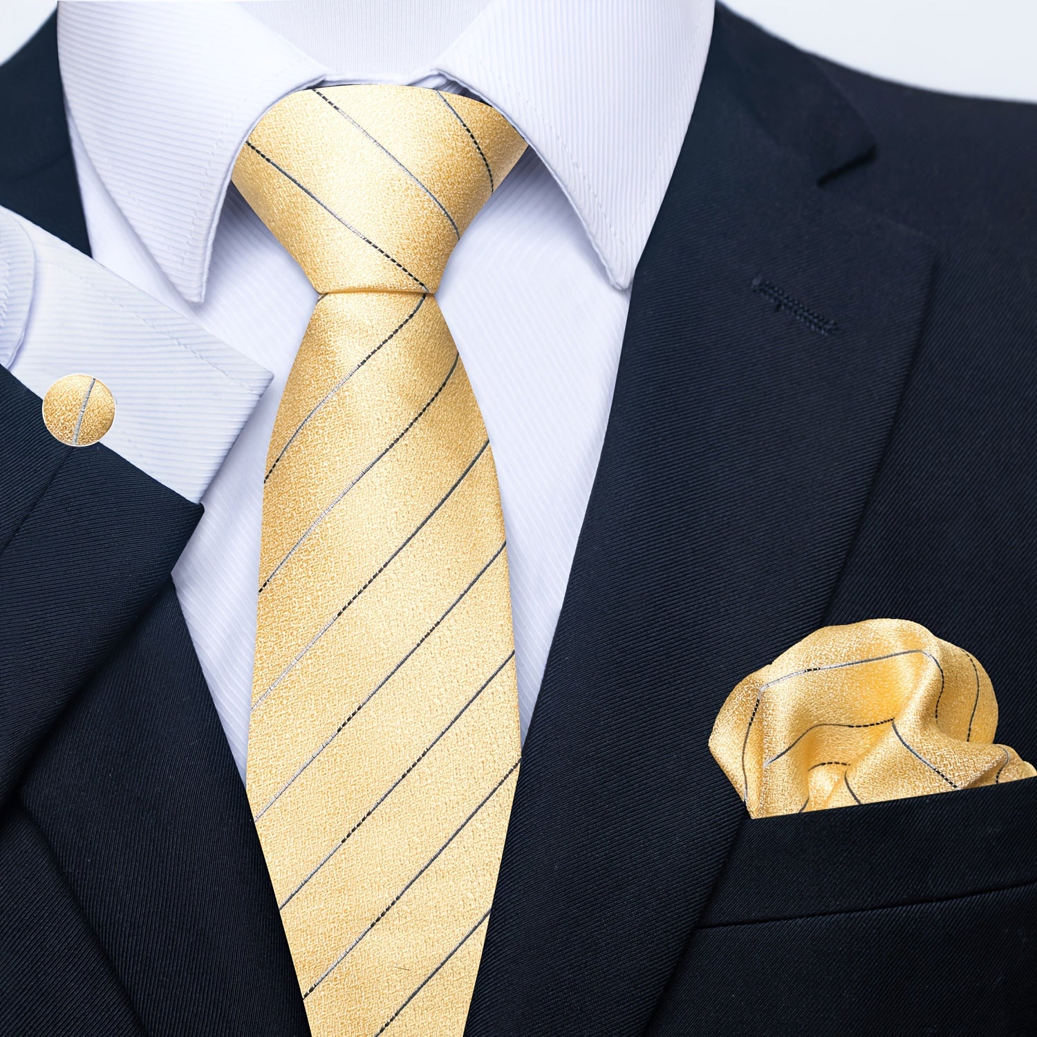 Men's Tie, Handkerchief, Cufflinks Set for Weddings, Parties, Business