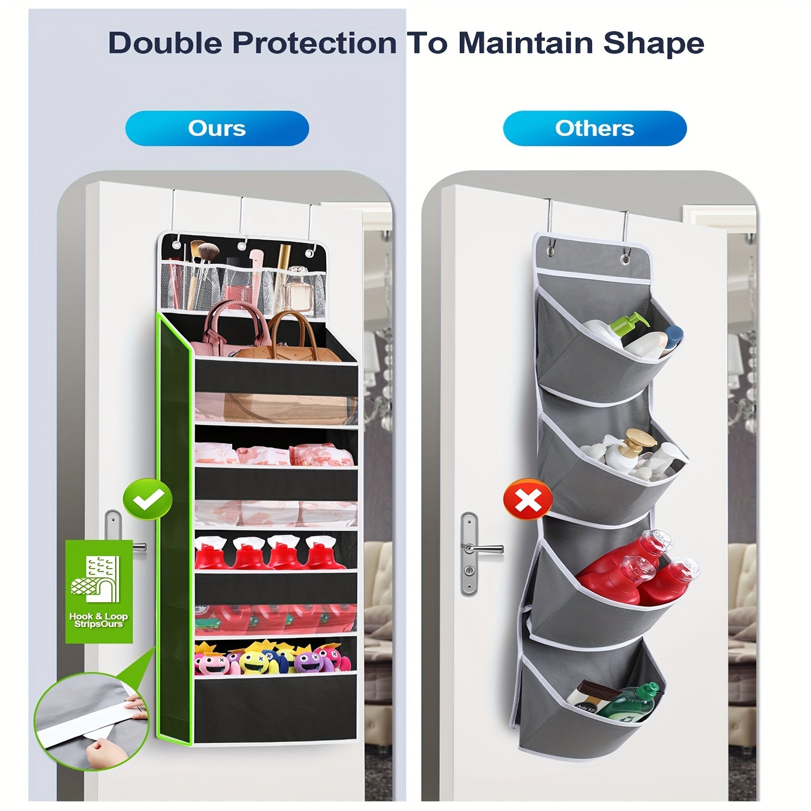 5 контейнеров и 10 боковых карманов органайзер для двери, выдерживает до 19.96КГ, идеально подходит для хранения в ванной и спальне, не наклоняющийся органайзер для шкафа