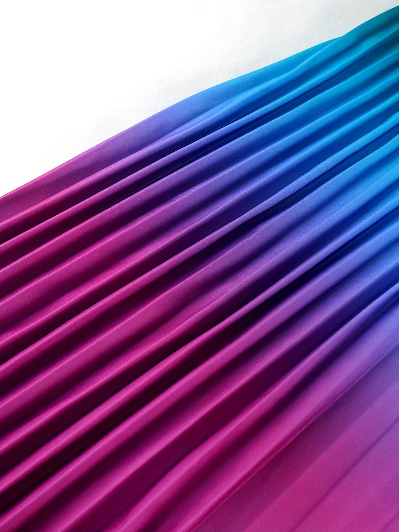 Women's Plus Size Ombre Teal to Purple A-Line Pleated Midi Dress with Puff Sleeves