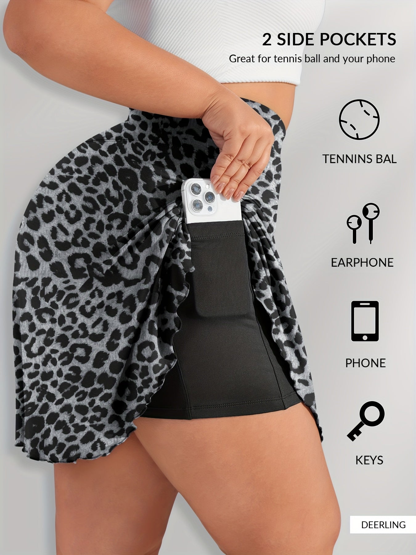 Plus Size High-Waisted Leopard Print Skort Soft Stretch Animal Print Casual Yoga Tennis