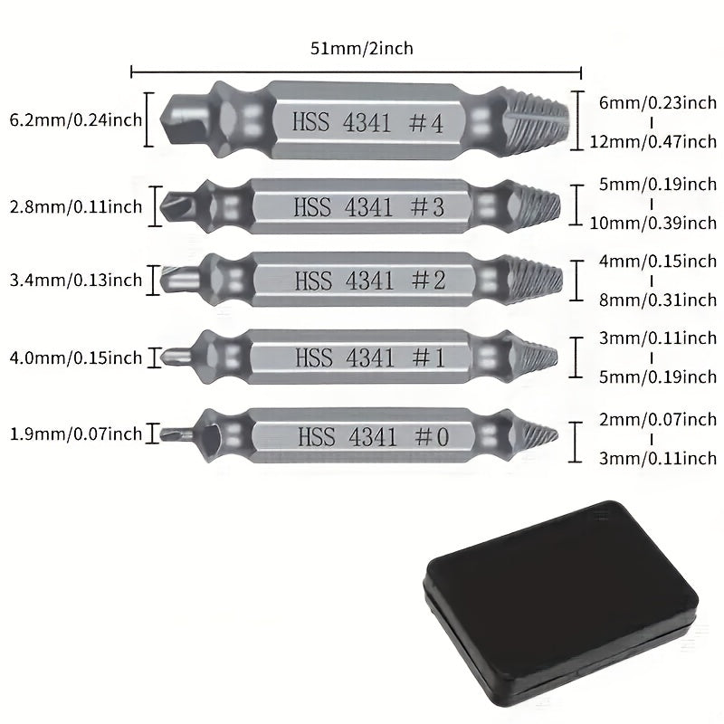 Набор из 5-6 шт. стальных извлекателей для выкручивания сорванных и сломанных болтов