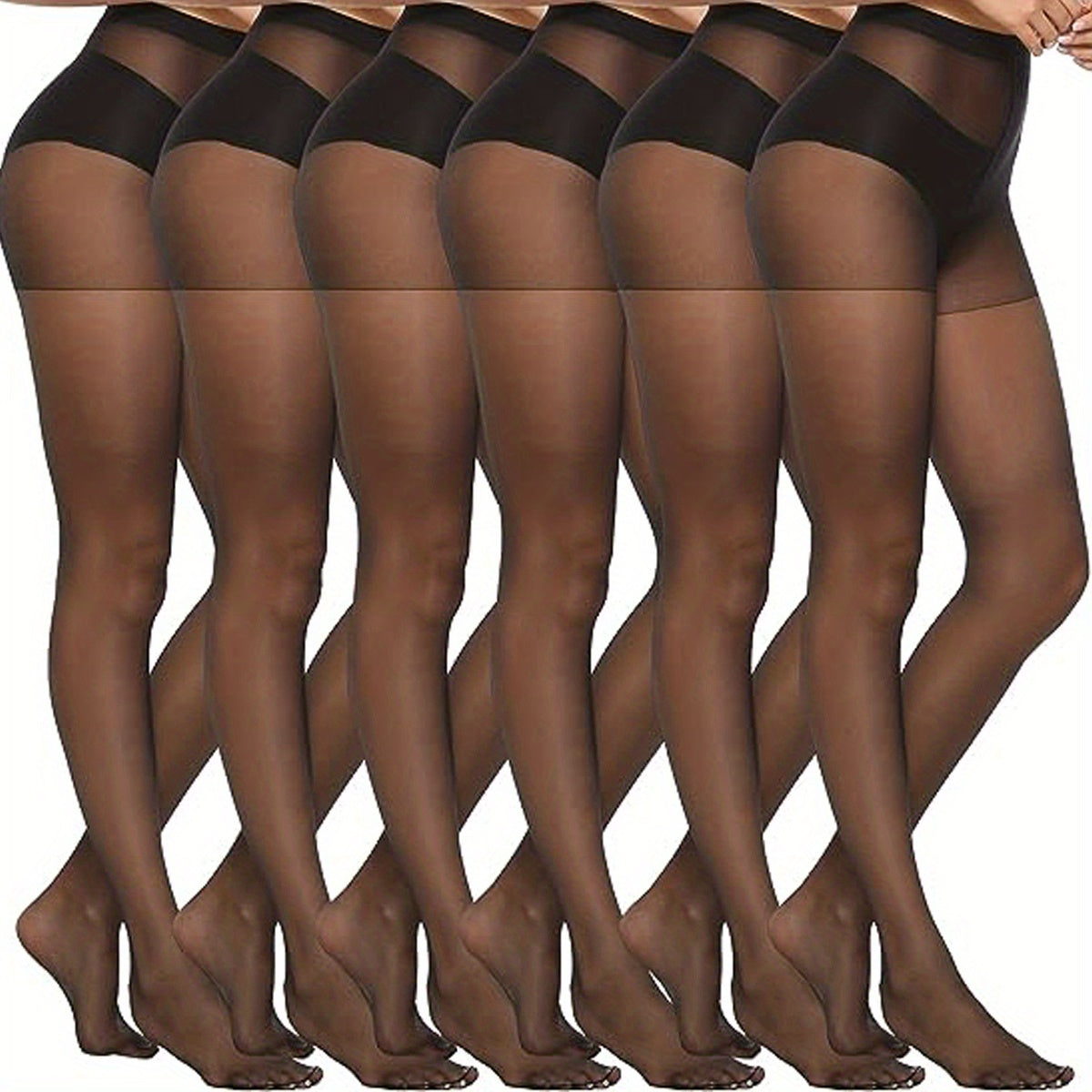 Women’s High-Waisted Semi-Sheer Footed Pantyhose 6 Pack Nylon Spandex