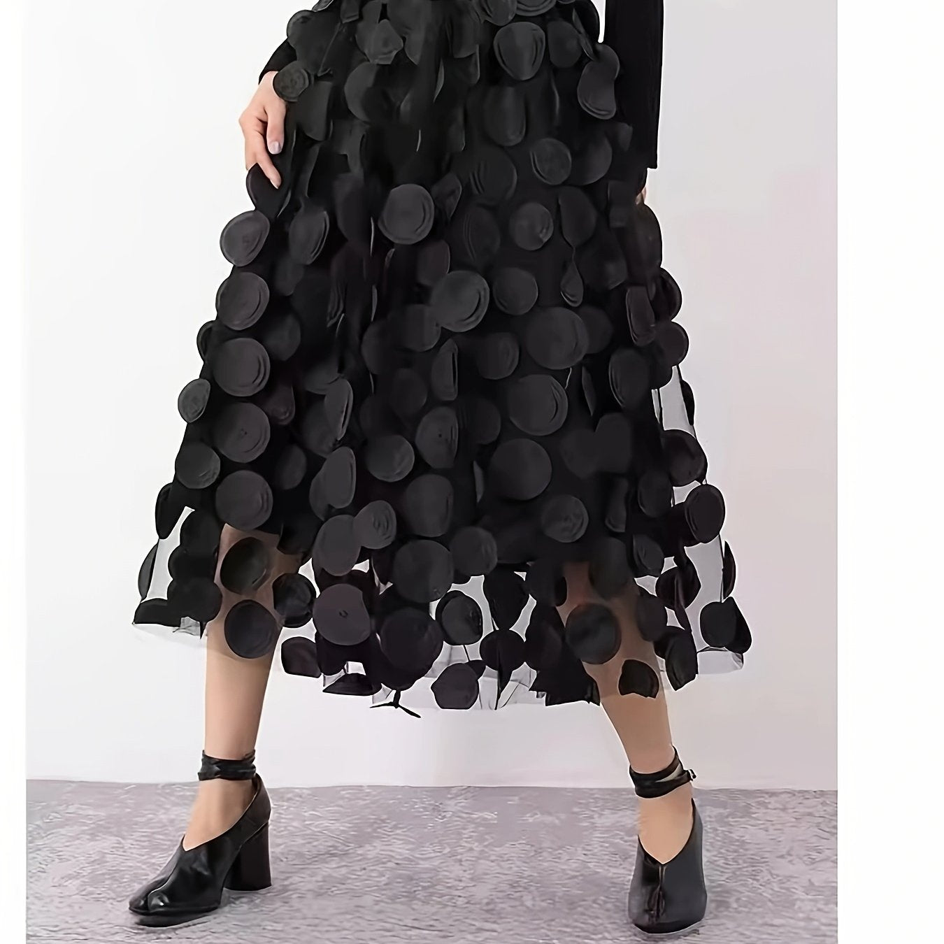 Women's High-Waist A-Line Skirt With 3D Dot Tulle Plus Size Elegant